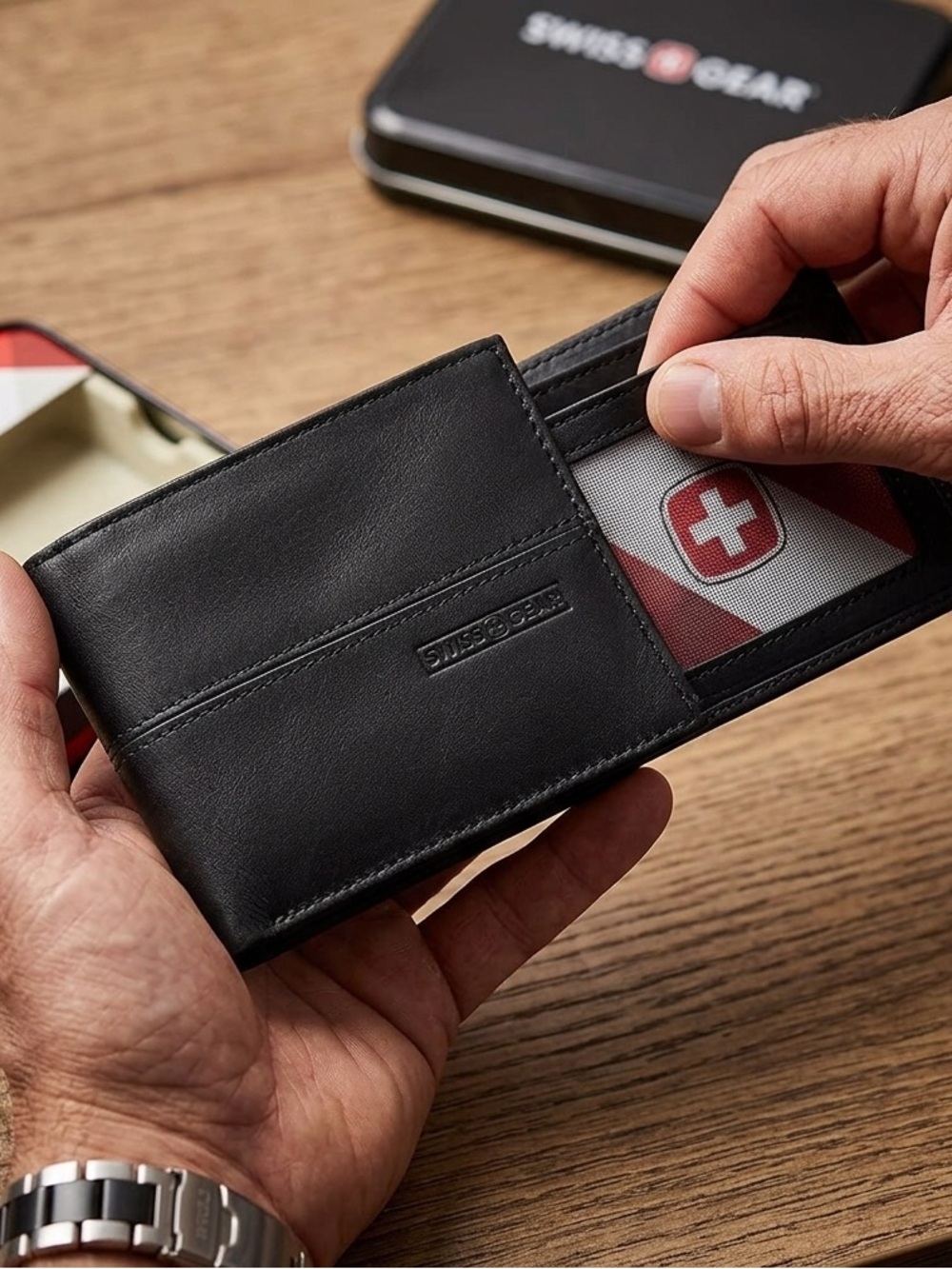 SWISSGEAR Men’s Delmont Slimfold Wallet Black RFID Blocking Leather Card Holder